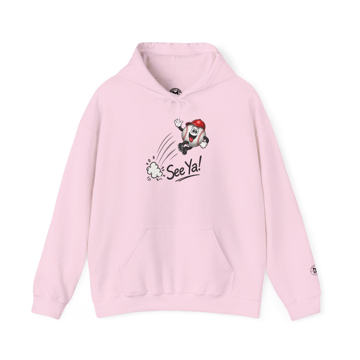 See Ya! Baseball Heater Character Hoodie — Retro Baseball Graphic Pullover