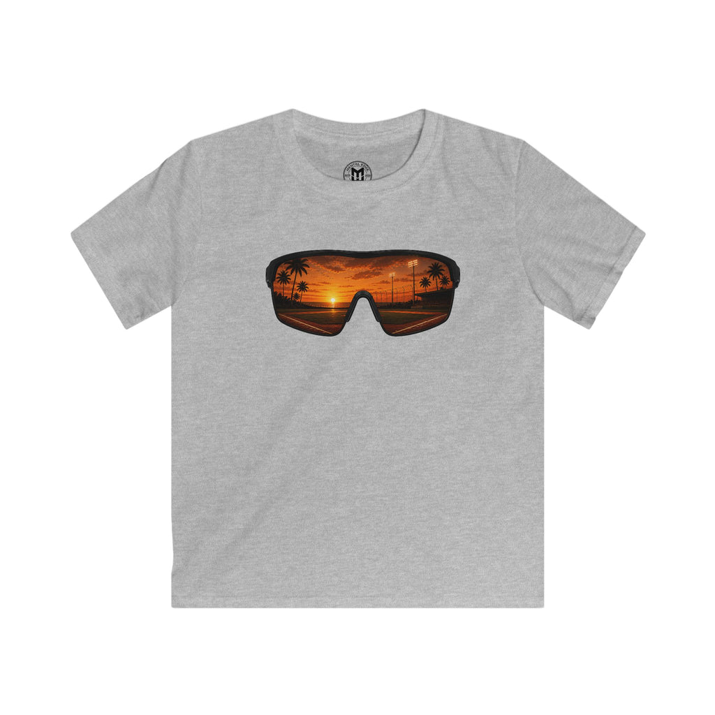 Kids T-Shirt — Sunset Sunglasses Graphic Tee (Beach Palm Silhouette)
