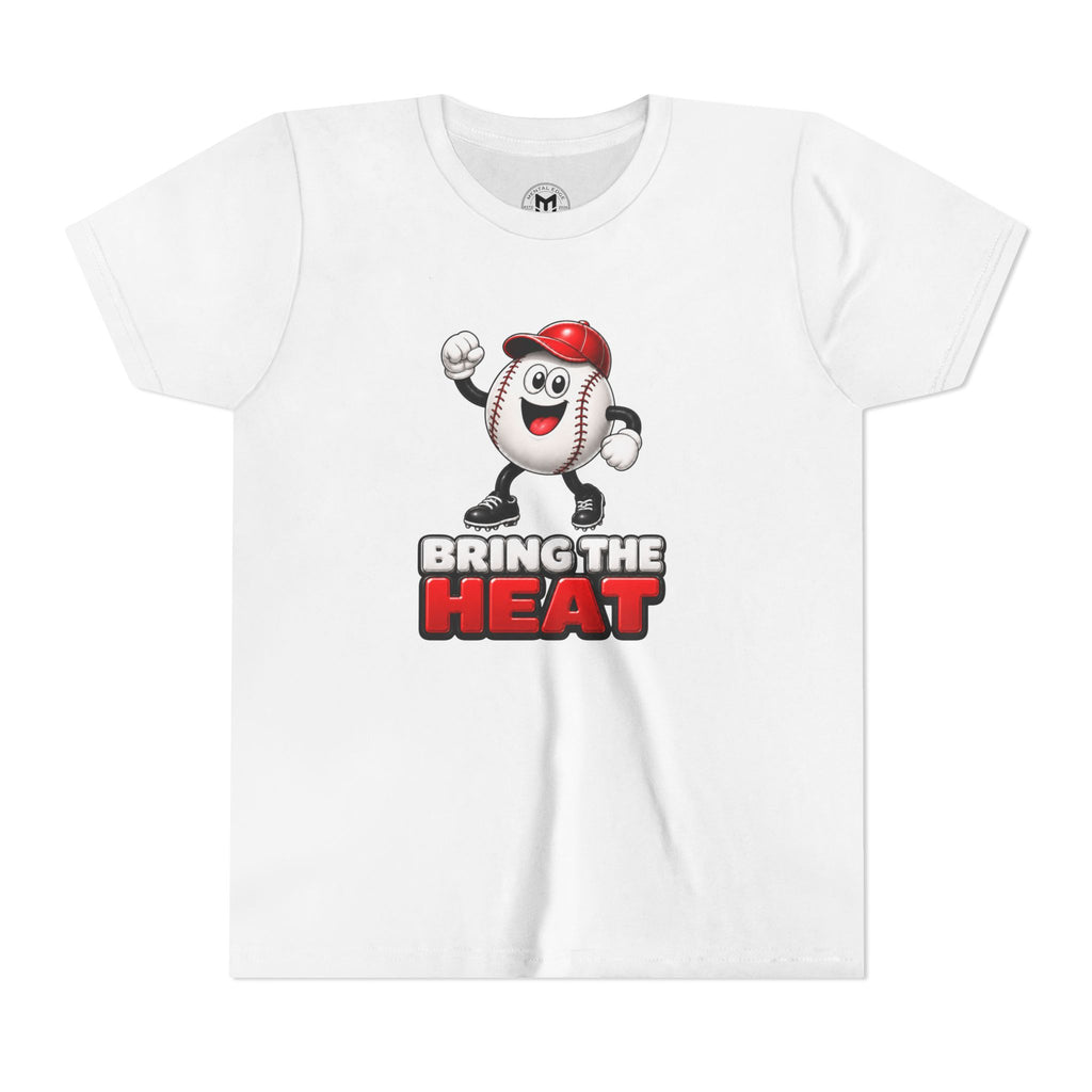 Heater "Bring The Heat" Youth Tee — Cute Baseball Mascot Kids Shirt