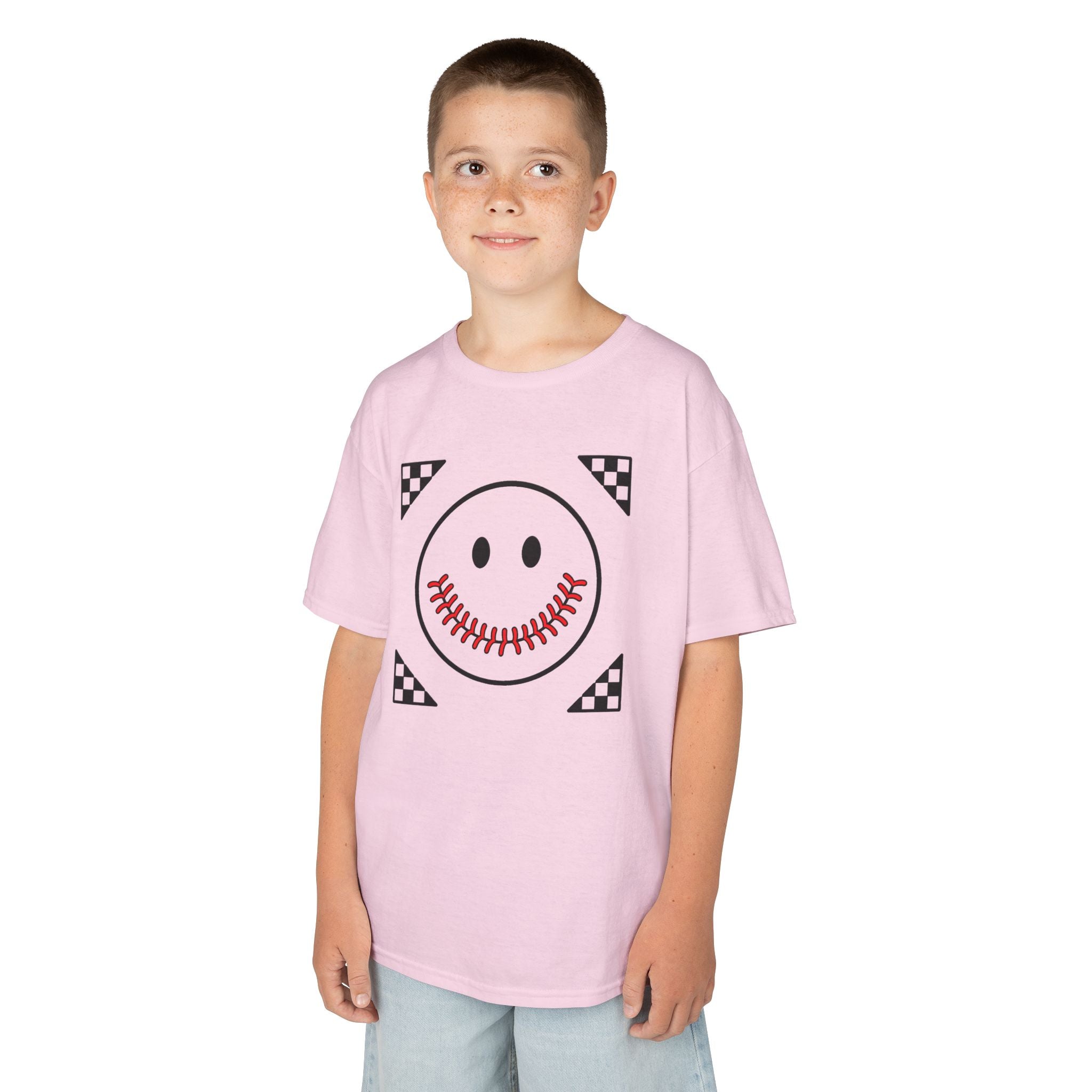 Kids T-Shirt — "Smily Baseball Seams Face" Baseball Tee