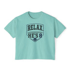 Relax… He’s 8 Boxy Tee Football Mom Shirt