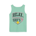 "Relax... She's 7" Softball Tank Top — Graphic Tank