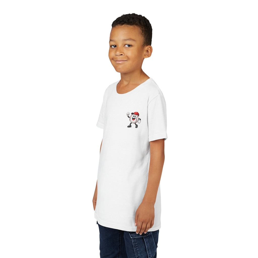 Heater "Bring The Heat" Youth Tee — Two-sided Cute Baseball Mascot Kids Shirt