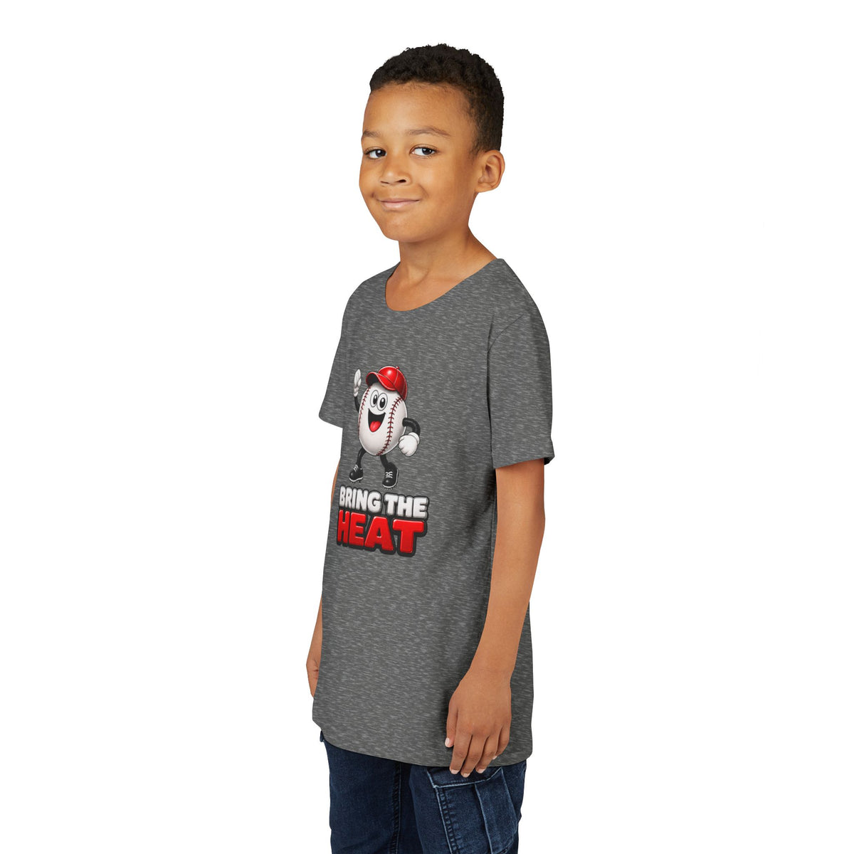 Heater "Bring The Heat" Youth Tee — Cute Baseball Mascot Kids Shirt