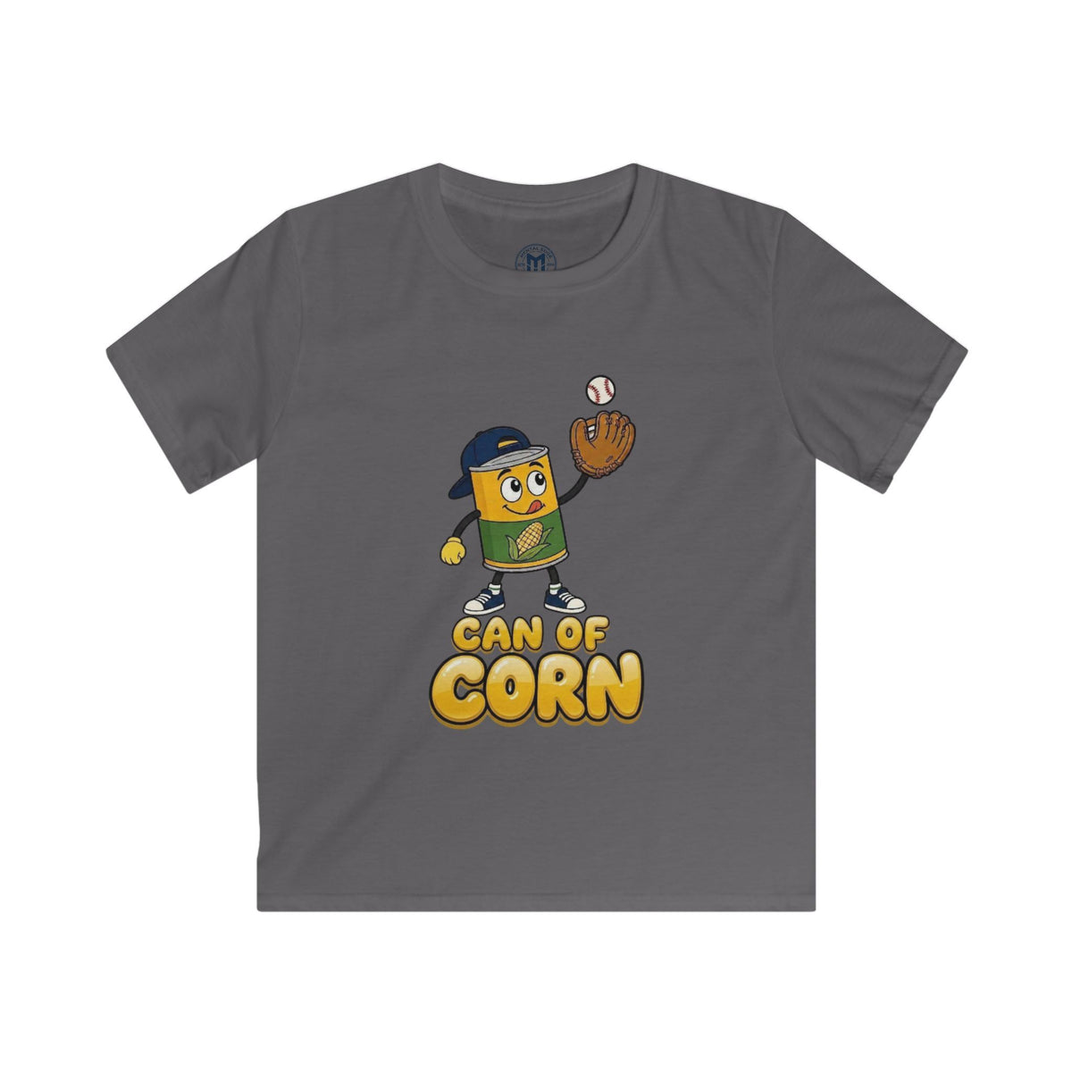 Kids Tee – 'Can of Corn' Baseball Corn Mascot Shirt for Children