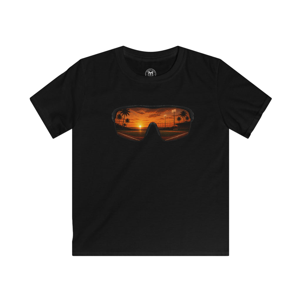 Kids T-Shirt — Sunset Sunglasses Graphic Tee (Beach Palm Silhouette)