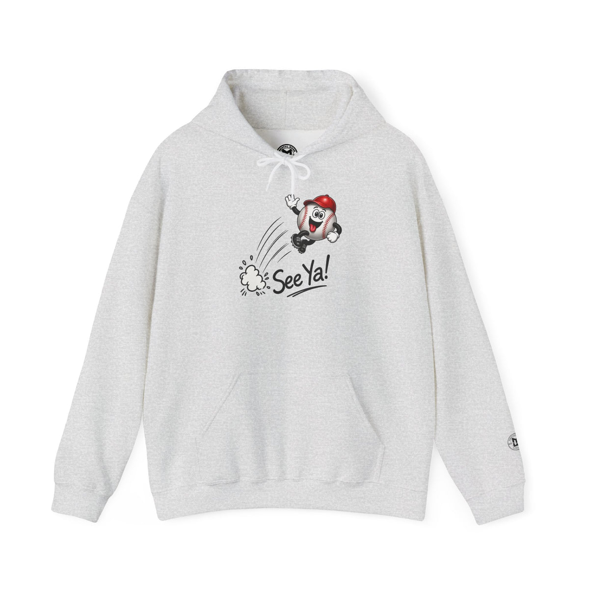 See Ya! Baseball Heater Character Hoodie — Retro Baseball Graphic Pullover