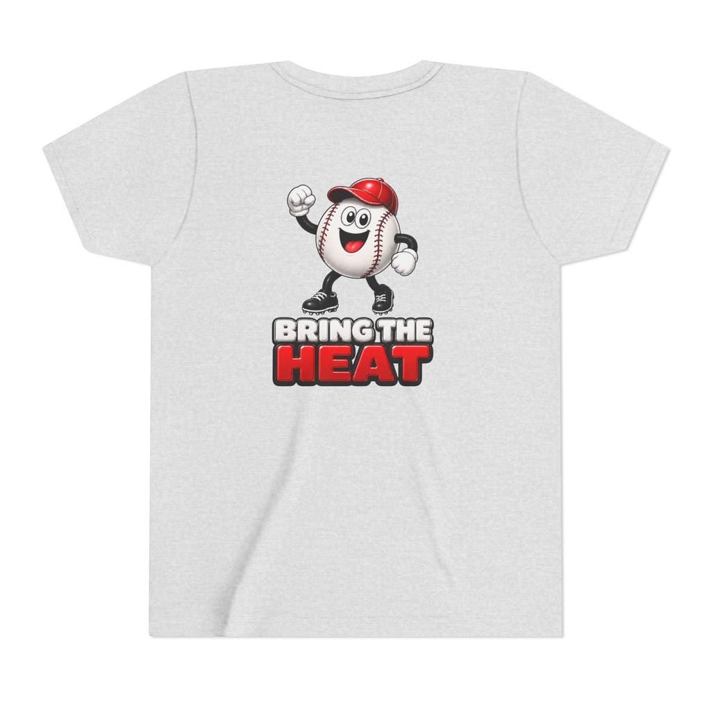 Heater "Bring The Heat" Youth Tee — Two-sided Cute Baseball Mascot Kids Shirt