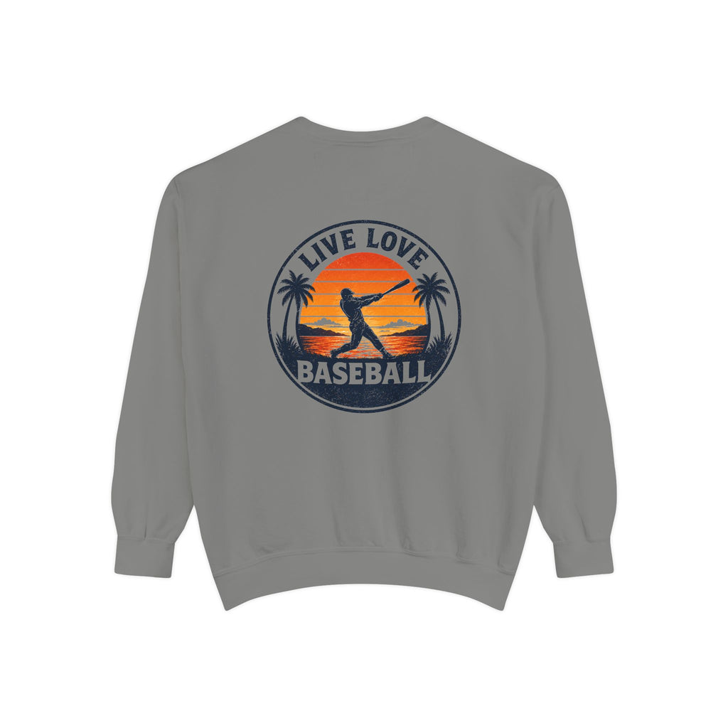 Baseball Sweatshirt — "Live Love Baseball" Vintage Sunset Crewneck Unisex