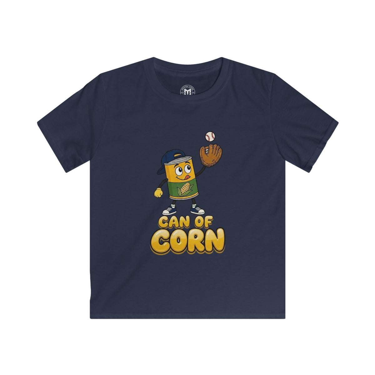 Kids Tee – 'Can of Corn' Baseball Corn Mascot Shirt for Children