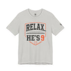 Relax… He's 9 Baseball Parent Tee _ Okstate Orange