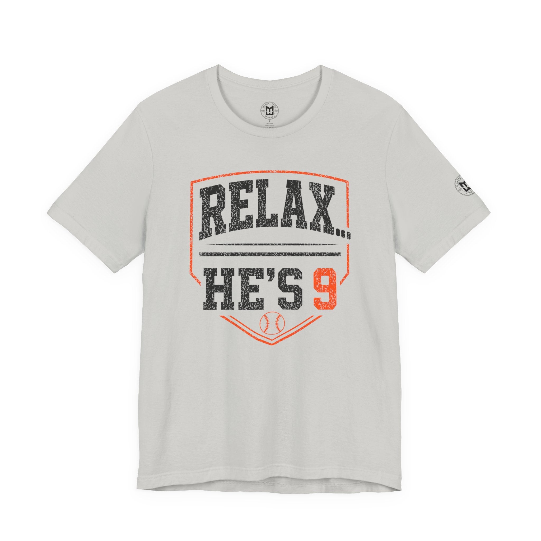 Relax… He's 9 Baseball Parent Tee _ Okstate Orange