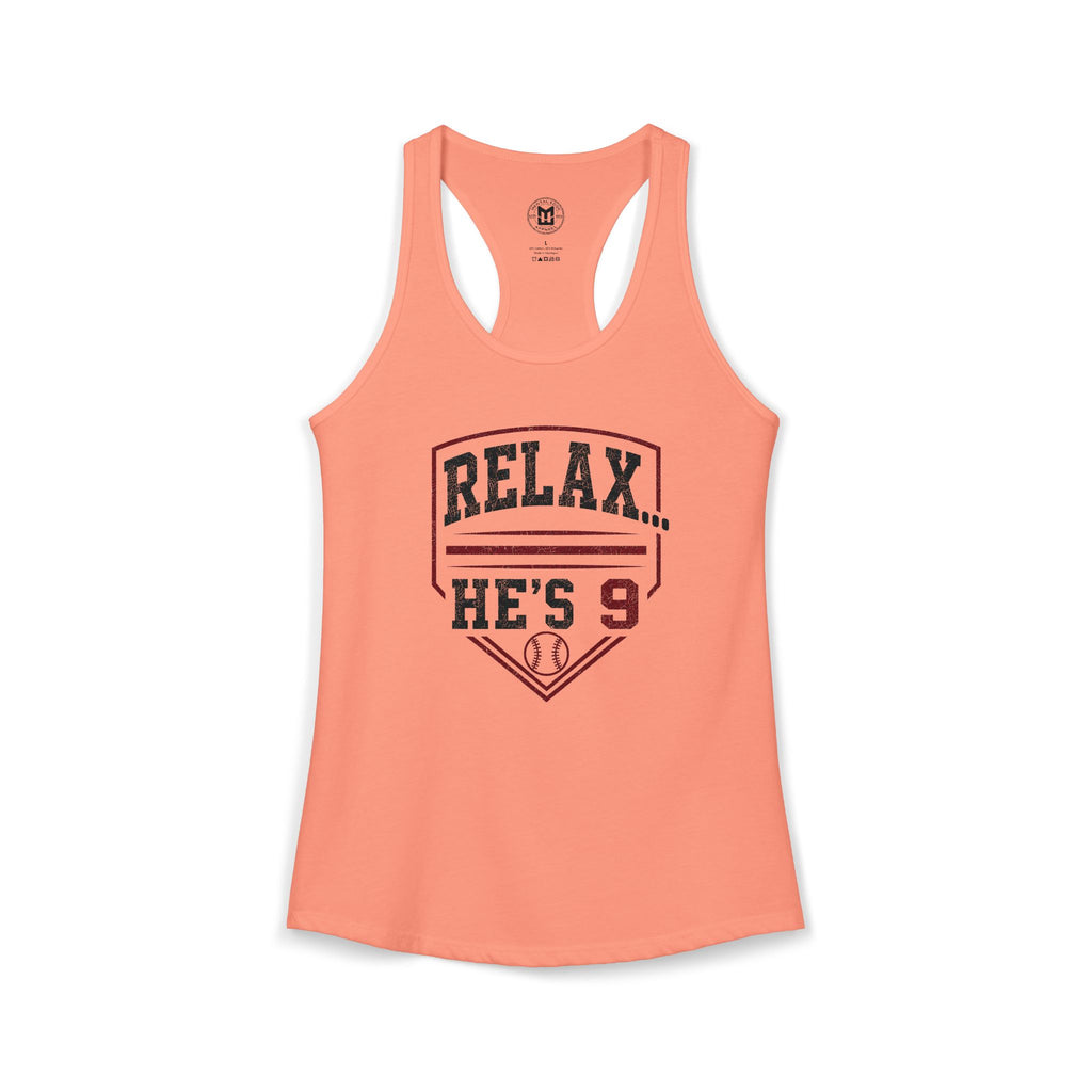 Relax He's 8 Baseball Mom Women's Ideal Racerback Tank