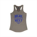 Relax He's 7 Baseball Mom Racerback Tank - Blue