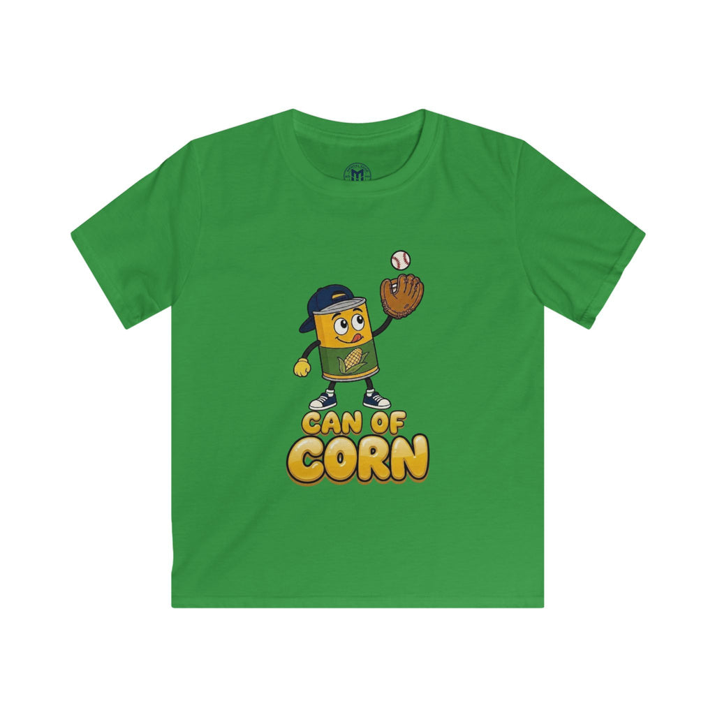 Kids Tee – 'Can of Corn' Baseball Corn Mascot Shirt for Children