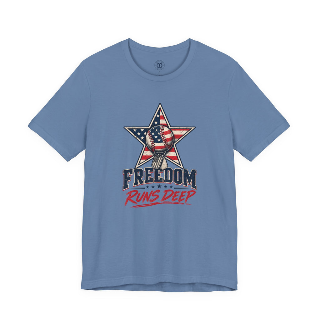 Freedom Runs Deep T-Shirt — American Flag Star Patriotic Tee