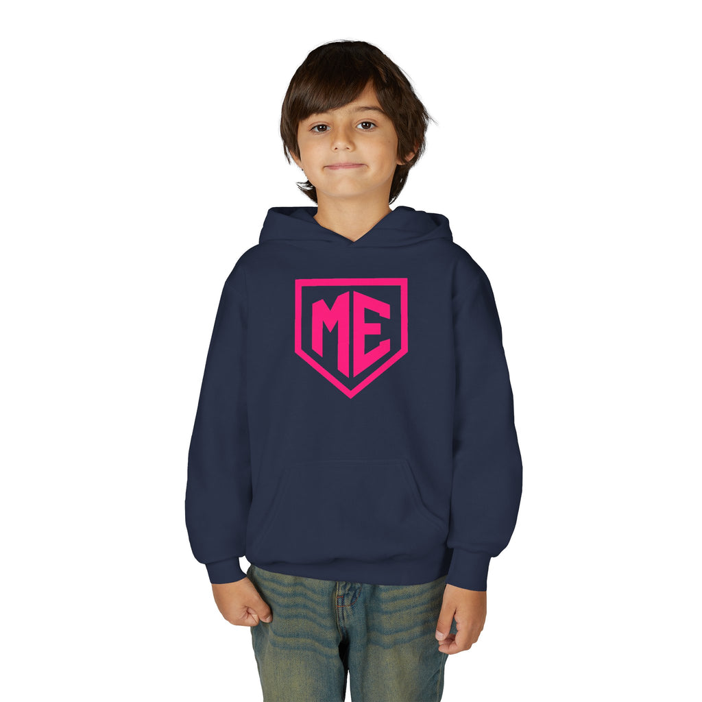 Youth Hoodie – 'ME' Pink Shield Front & "Mental Edge" Back Athletic Logo