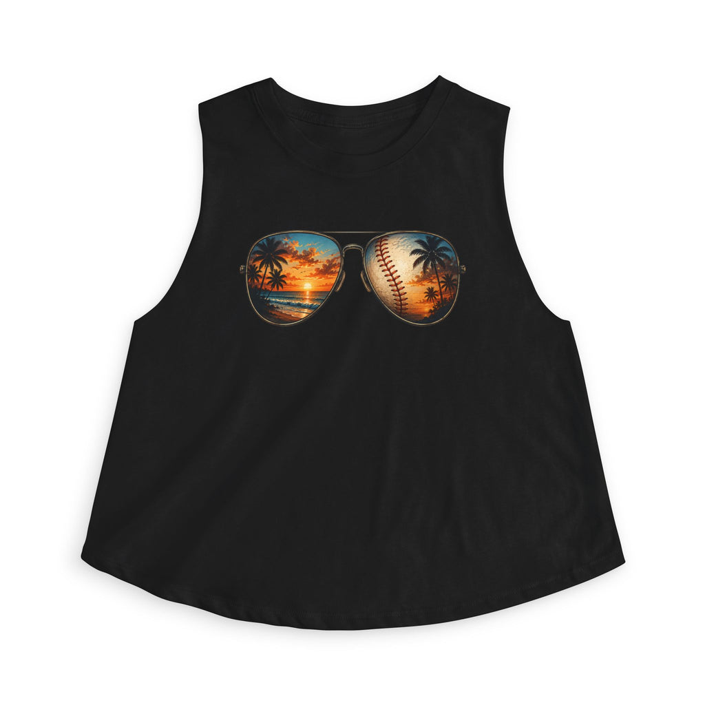 Baseball & Beach Sunglasses Crop Top — Summer Sunset Sports Graphic