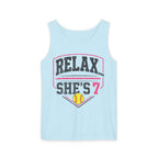 "Relax... She's 7" Softball Tank Top — Graphic Tank