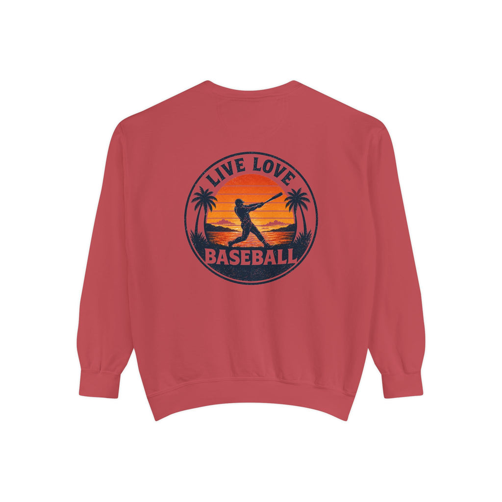 Baseball Sweatshirt — "Live Love Baseball" Vintage Sunset Crewneck Unisex
