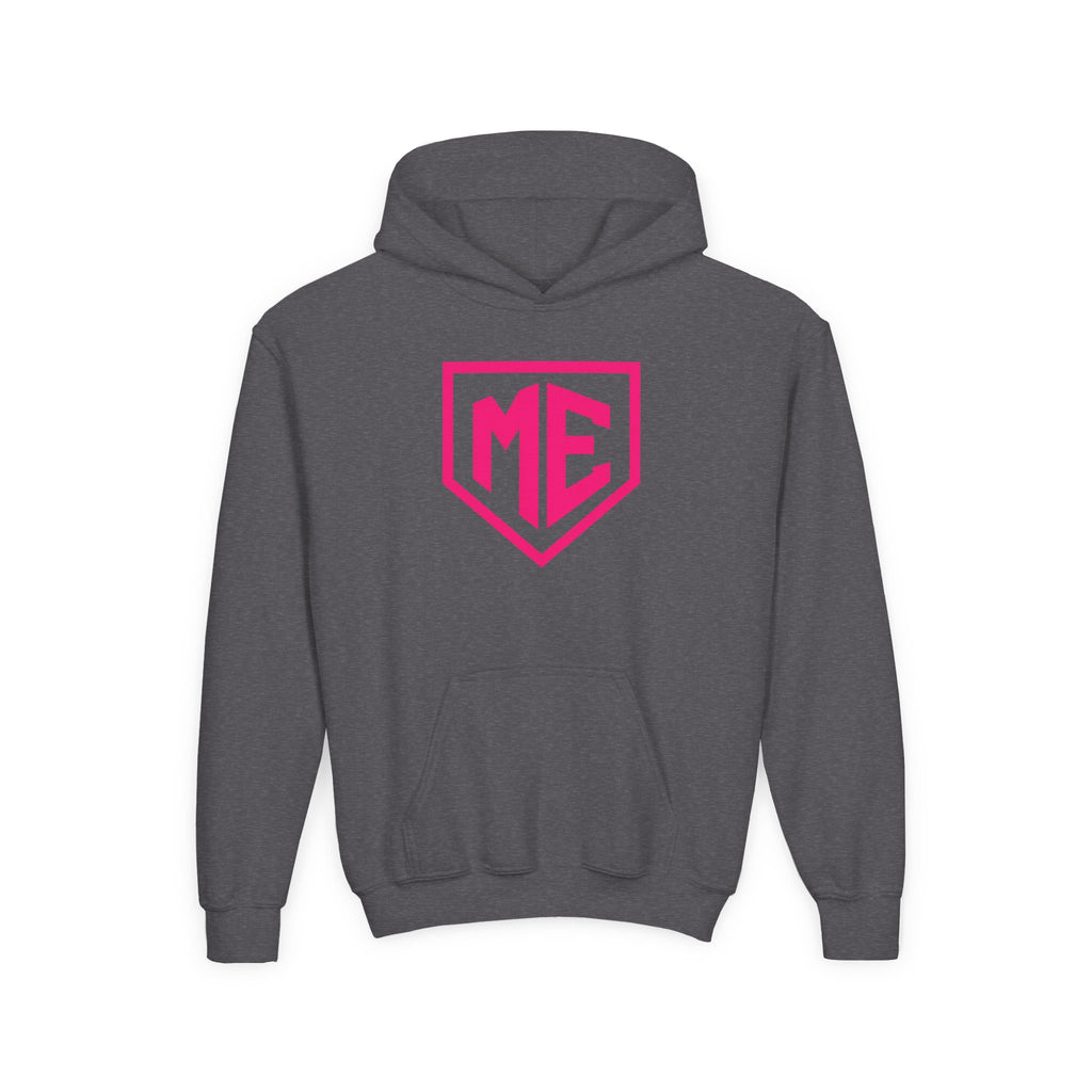 Youth Hoodie – 'ME' Pink Shield Front & "Mental Edge" Back Athletic Logo