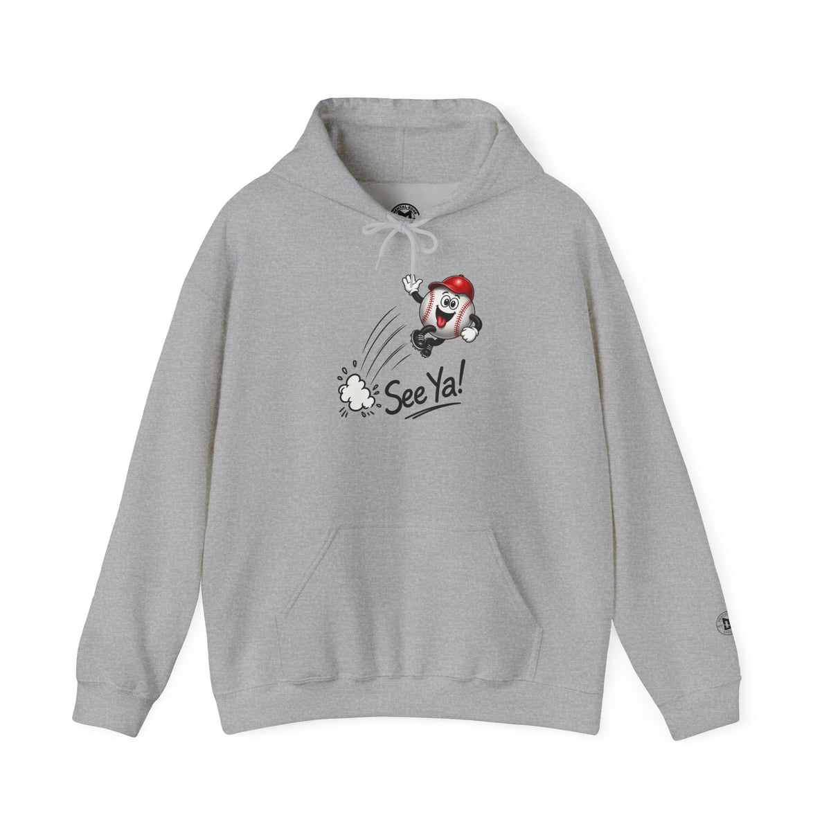 See Ya! Baseball Heater Character Hoodie — Retro Baseball Graphic Pullover