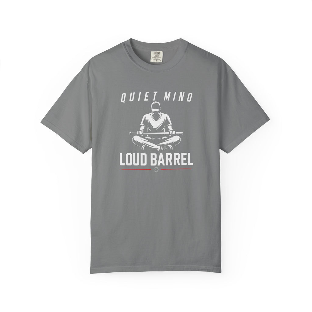 Quiet Mind Loud Barrel T-Shirt — Meditation Baseball Graphic Tee