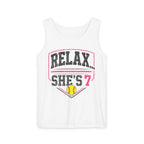 "Relax... She's 7" Softball Tank Top — Graphic Tank