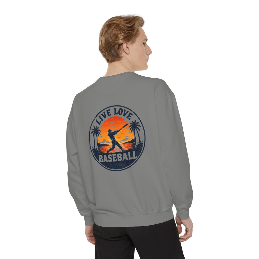 Baseball Sweatshirt — "Live Love Baseball" Vintage Sunset Crewneck Unisex