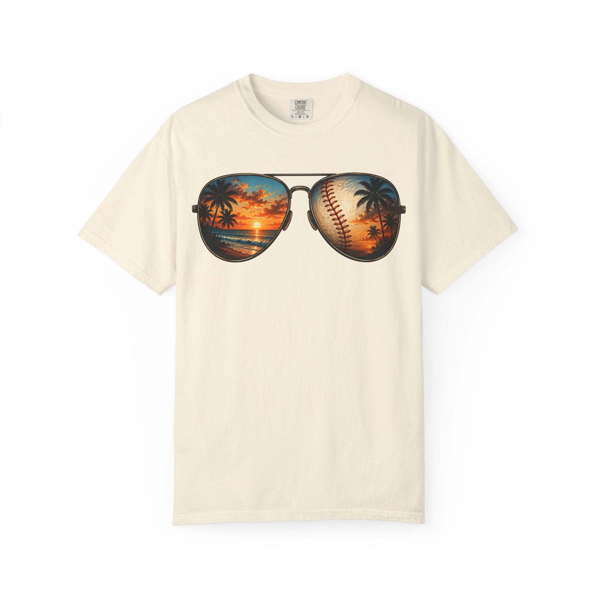 Sunglass Sunset Baseball T-Shirt — Beach & Sports Graphic Tee