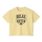 Relax… He’s 8 Boxy Tee Football Mom Shirt