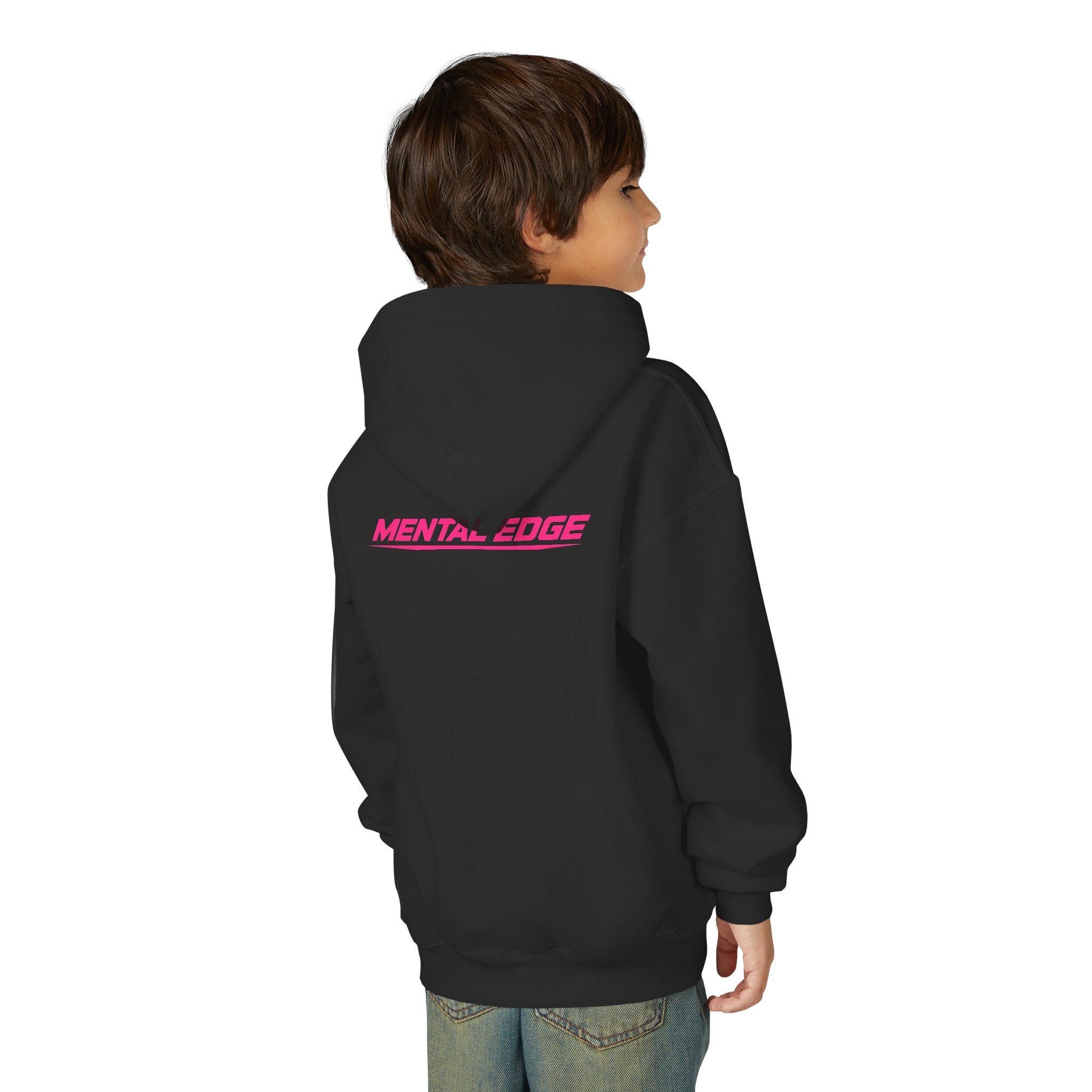 Youth Hoodie – 'ME' Pink Shield Front & "Mental Edge" Back Athletic Logo