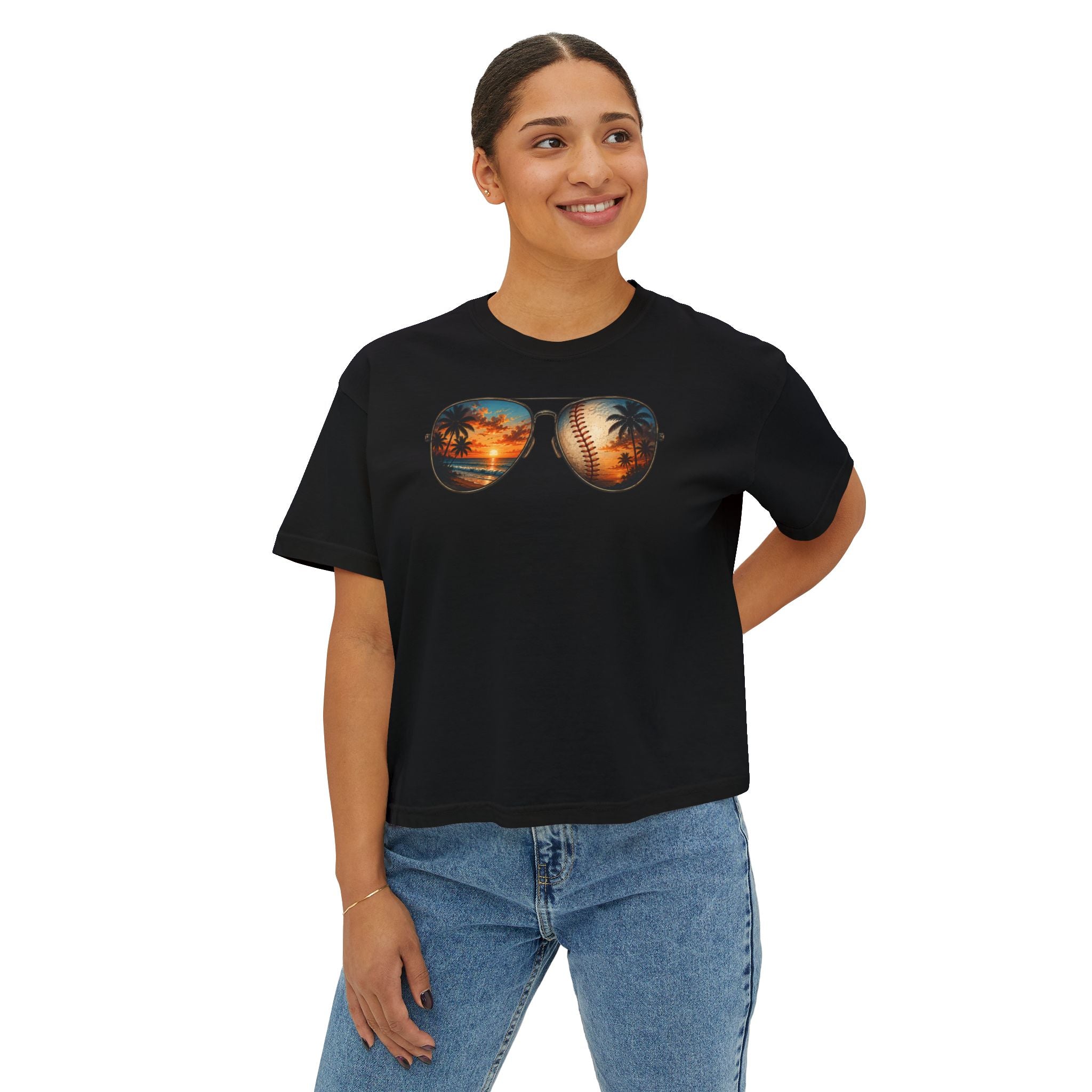 Sunglasses Sunset Baseball Women's Boxy Tee