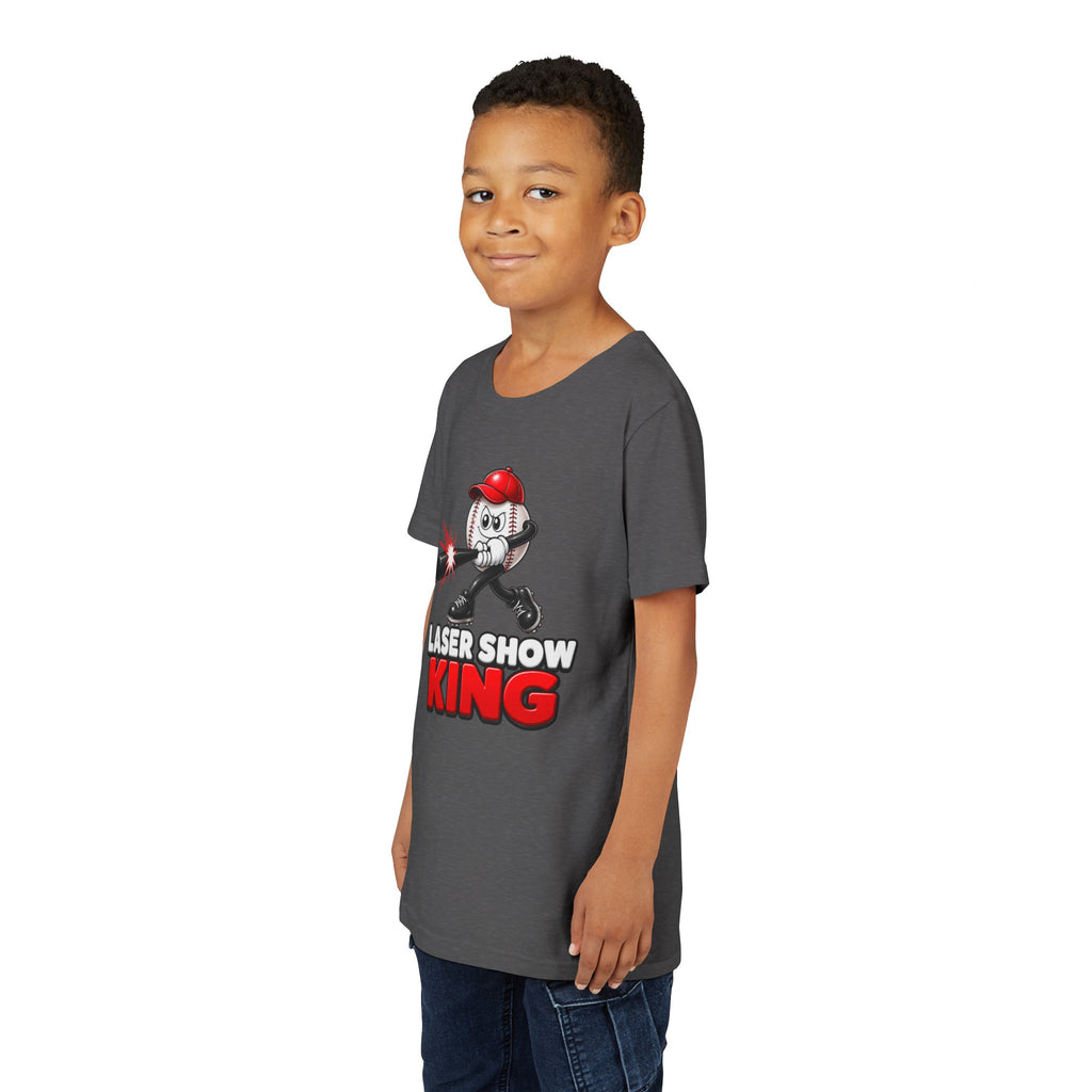Youth Tee — 'Laser Show King' Heater Baseball Graphic T-Shirt for Kids
