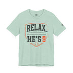 Relax… He's 9 Baseball Parent Tee _ Okstate Orange