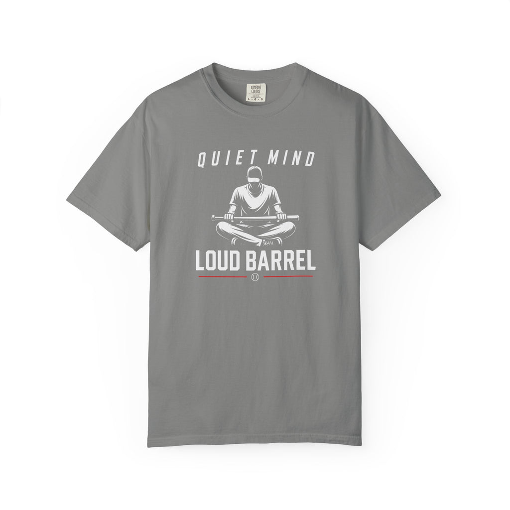 Quiet Mind Loud Barrel T-Shirt — Meditation Baseball Graphic Tee