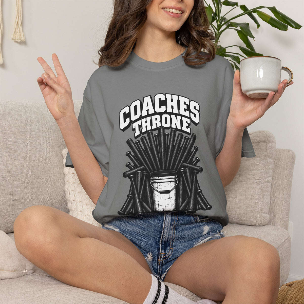 Coaches Throne Bucket Black Bat T-Shirt — Unisex Baseball/Softball Coach Gift