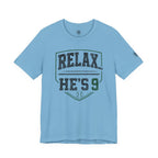 Relax He’s 9 Baseball Parent Tee — Hunter Green