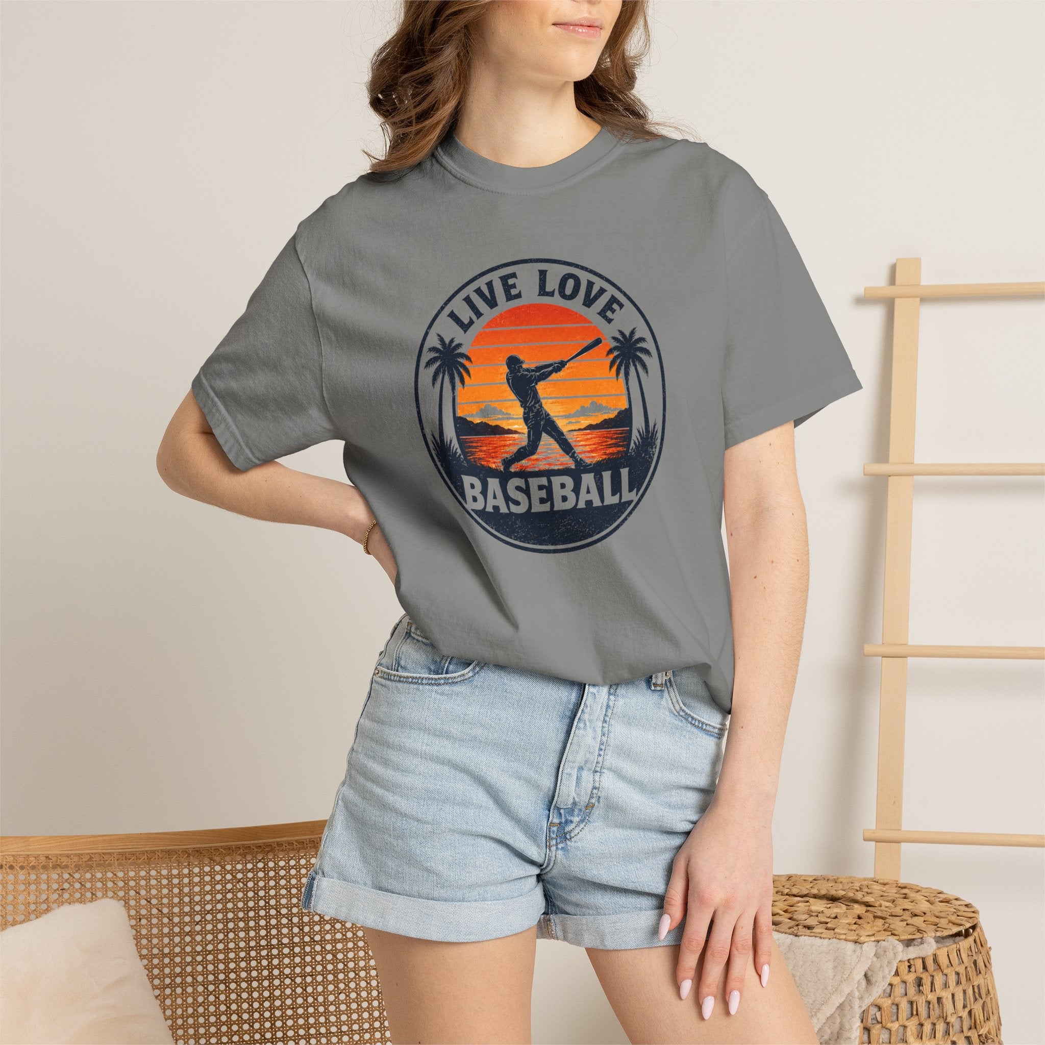 Live Love Baseball T-Shirt — Vintage Sunset Baseball Tee