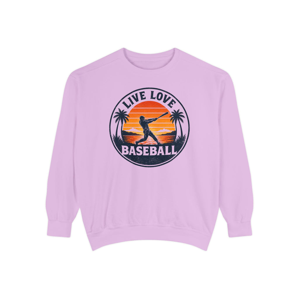 Baseball Unisex Sweatshirt - "Live Love Baseball" Vintage Sunset Crewneck