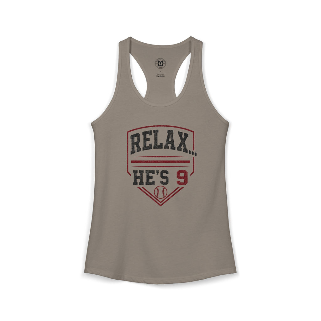 Relax He's 8 Baseball Mom Women's Ideal Racerback Tank