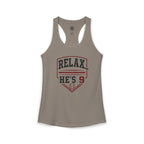 Relax He's 8 Baseball Mom Women's Ideal Racerback Tank