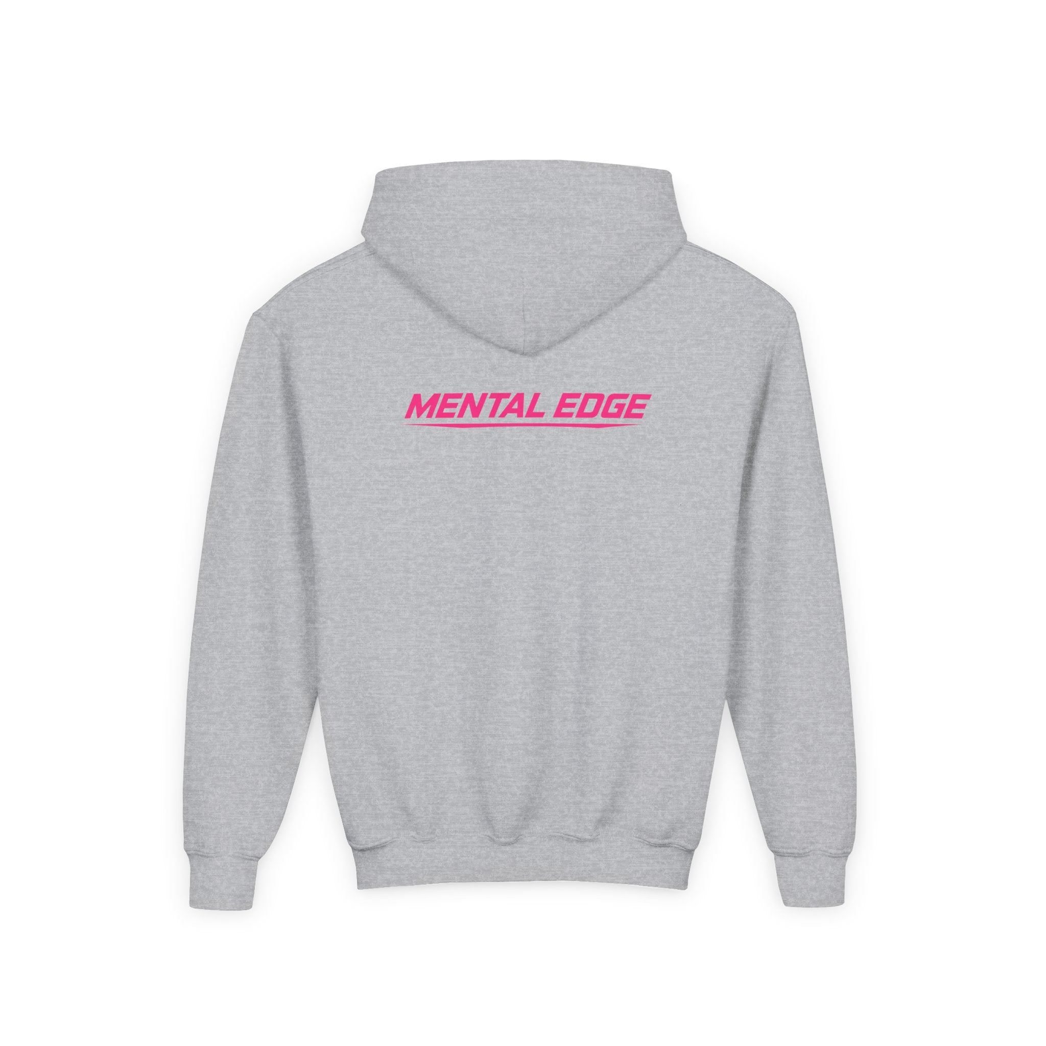 Youth Hoodie – 'ME' Pink Shield Front & "Mental Edge" Back Athletic Logo