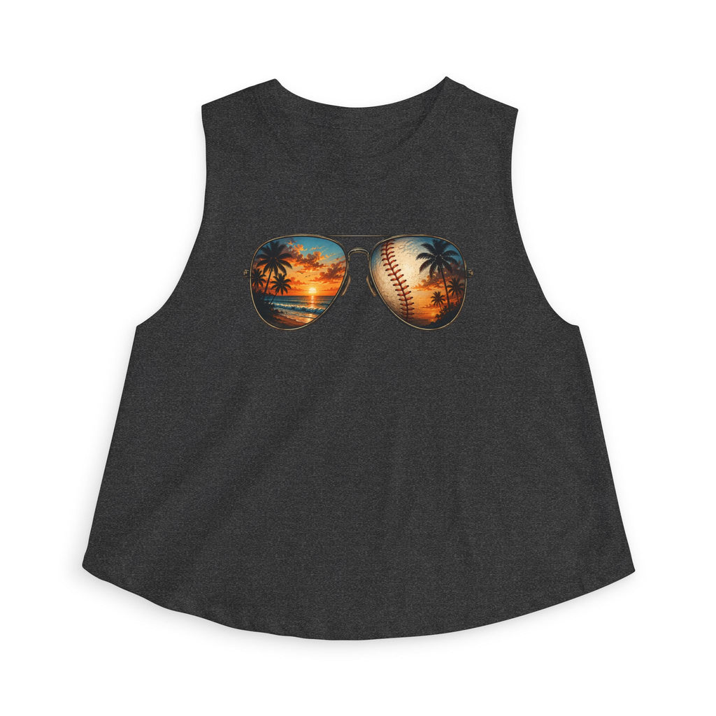 Baseball & Beach Sunglasses Crop Top — Summer Sunset Sports Graphic