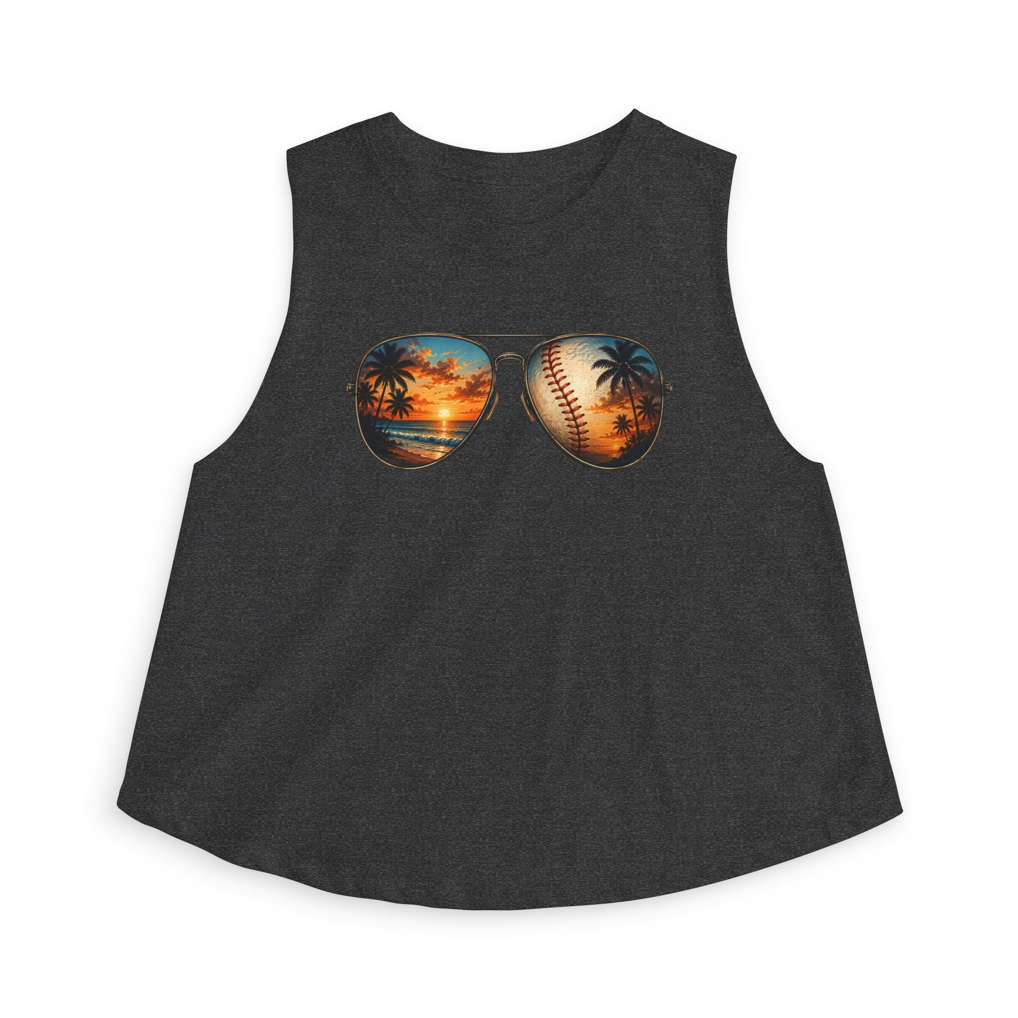 Baseball & Beach Sunglasses Crop Top — Summer Sunset Sports Graphic