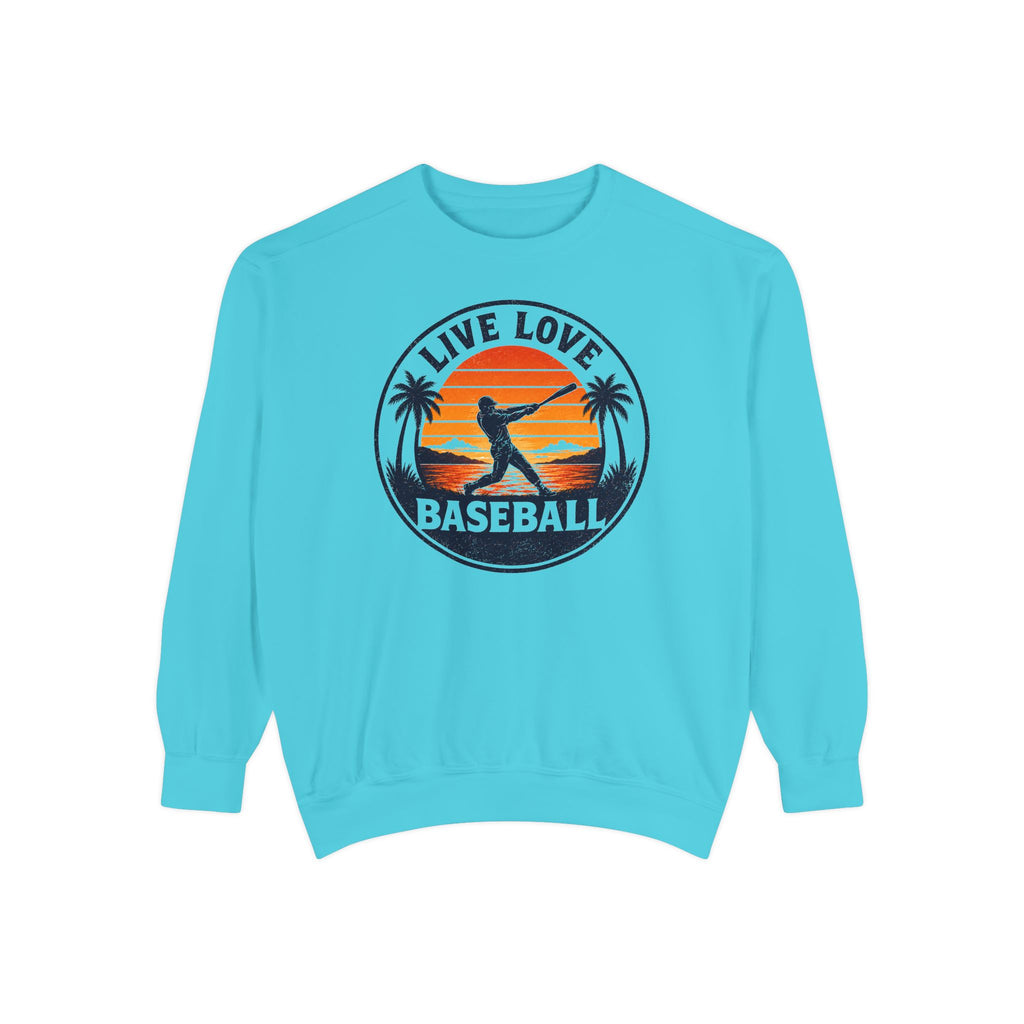 Baseball Unisex Sweatshirt - "Live Love Baseball" Vintage Sunset Crewneck