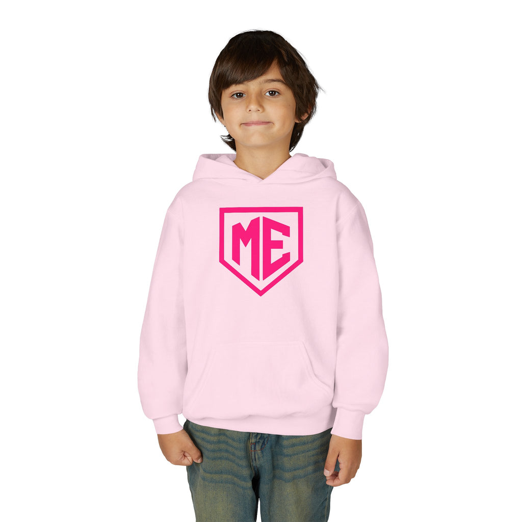 Youth Hoodie – 'ME' Pink Shield Front & "Mental Edge" Back Athletic Logo