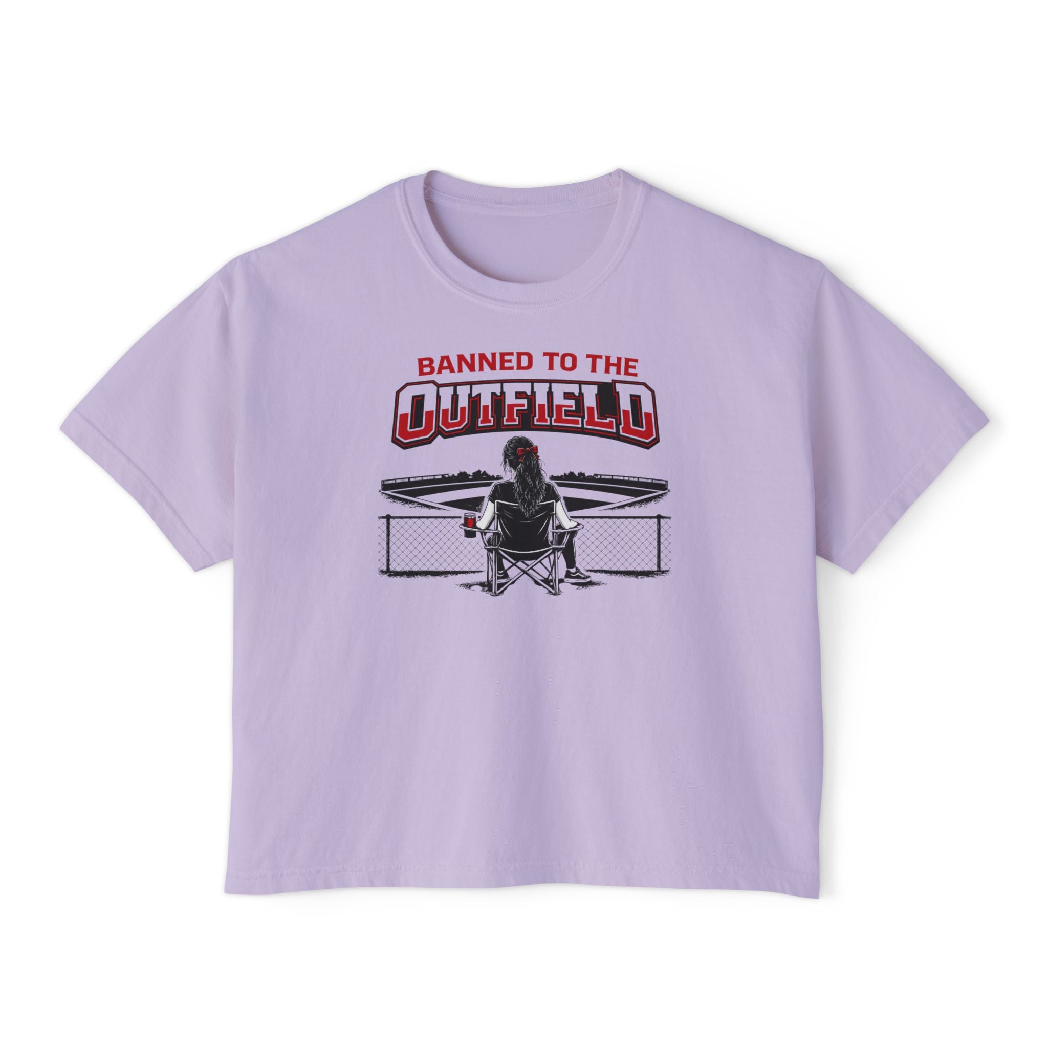 Banned to the Outfield Women's Boxy Tee – Baseball Mom/Fan Graphic Shirt