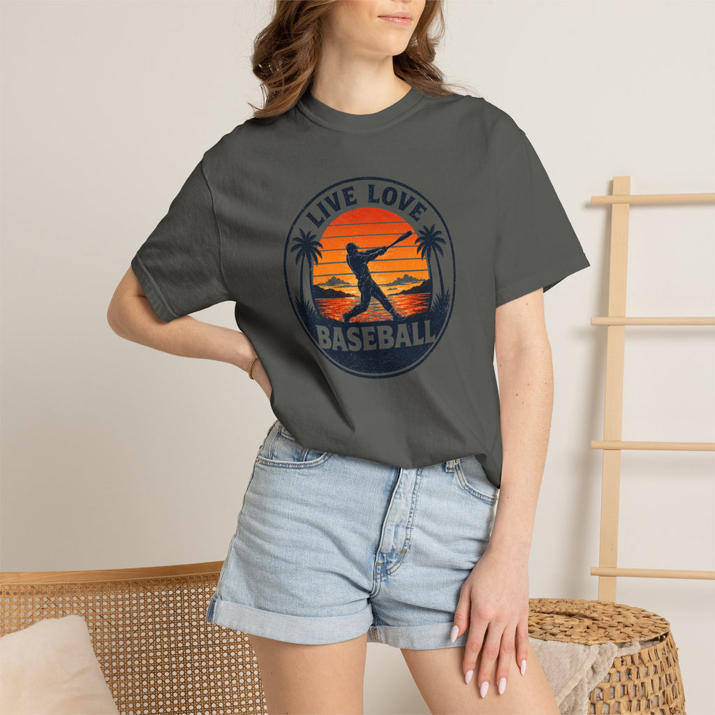 Live Love Baseball T-Shirt — Vintage Sunset Baseball Tee