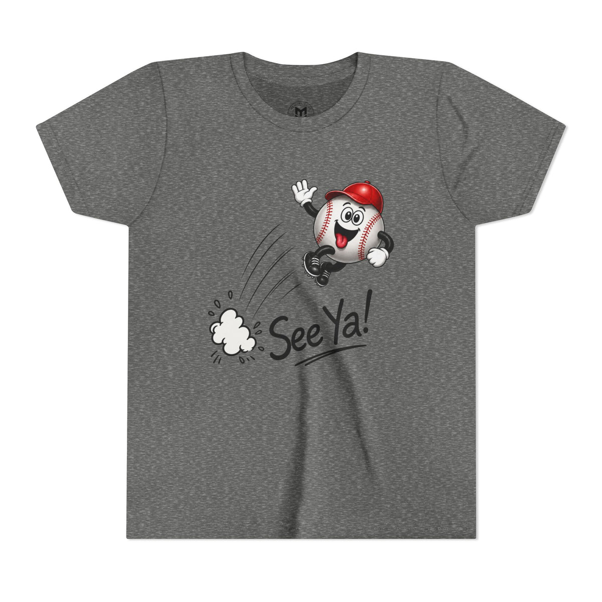 Youth Baseball Tee - 'See Ya!' Cartoon Pitching Ball Graphic